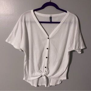 Women's White Button-Down Top with Tie Front